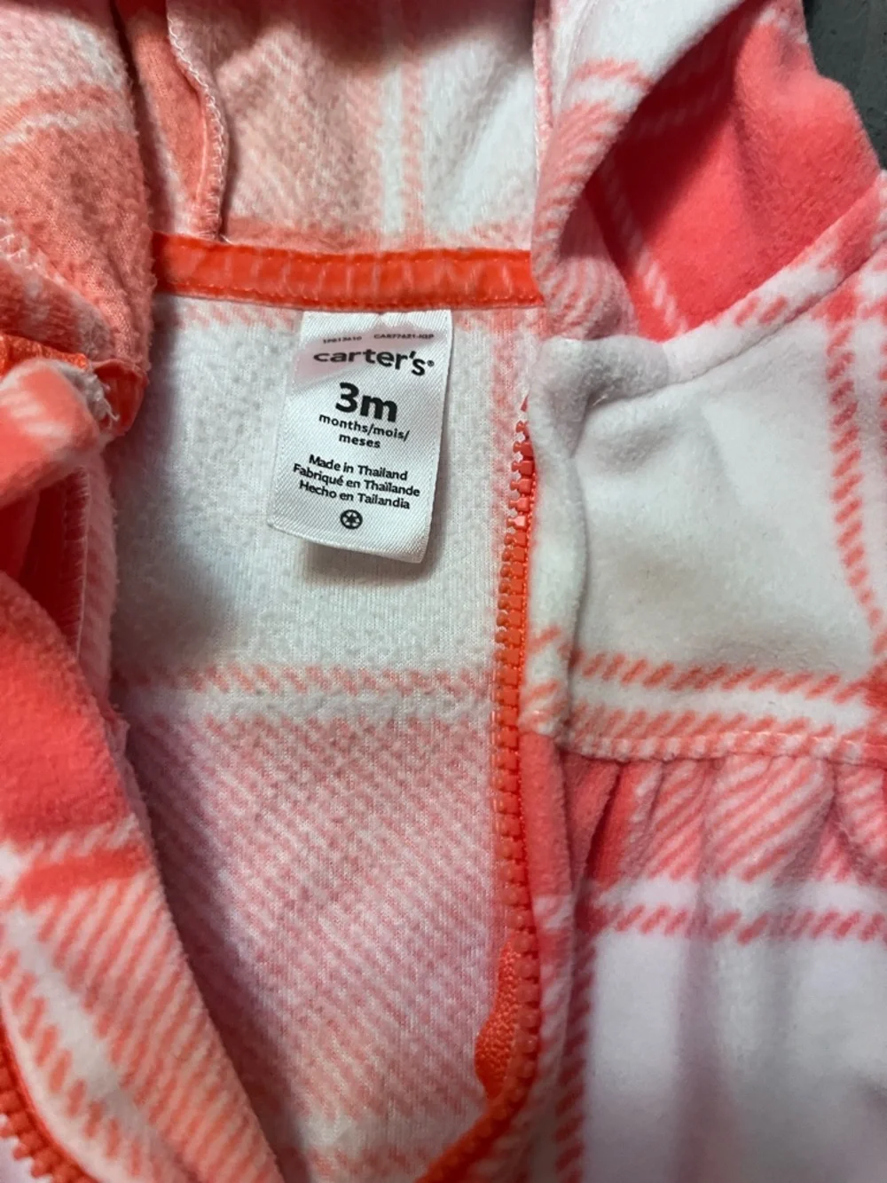 Coral Plaid Hooded Baby One-Piece Size 3 Months - Picture 2 of 2